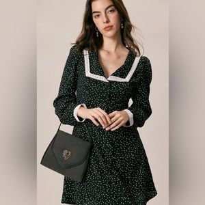 The Black Lapel Polka Dot Lace Mini Dress